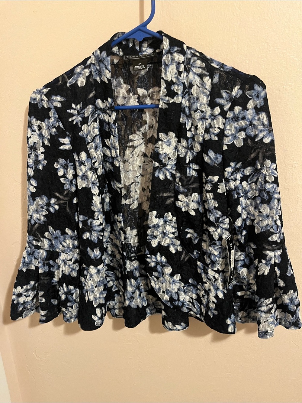 Jessica Howard Black Floral Lace Open-Front Tunic - Blue/White